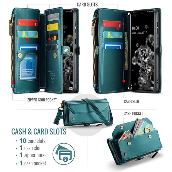 CASEME Plånboksfodral Konstläder för Samsung Galaxy S20 Ultra - Grön