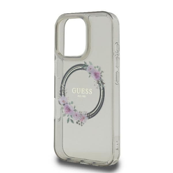 Guess telefontaske til iPhone 16 Pro Max MagSafe IML Blomsterkrans - Sort Black
