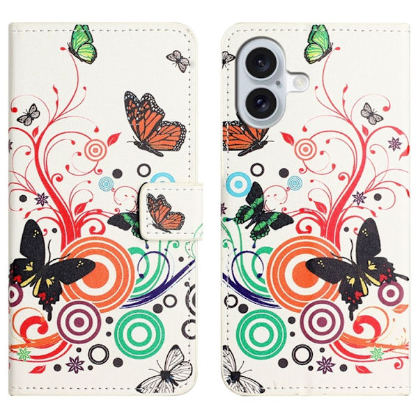 iPhone 17 Konstläder Plånboksfodral Pattern Print - Vit Fjäril Vit