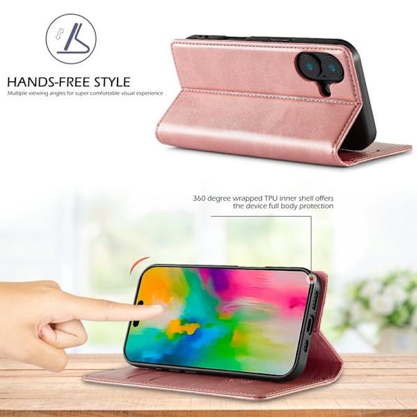 LC.IMEEKE iPhone 17 Plånboksfodral Konstläder- Roséguld