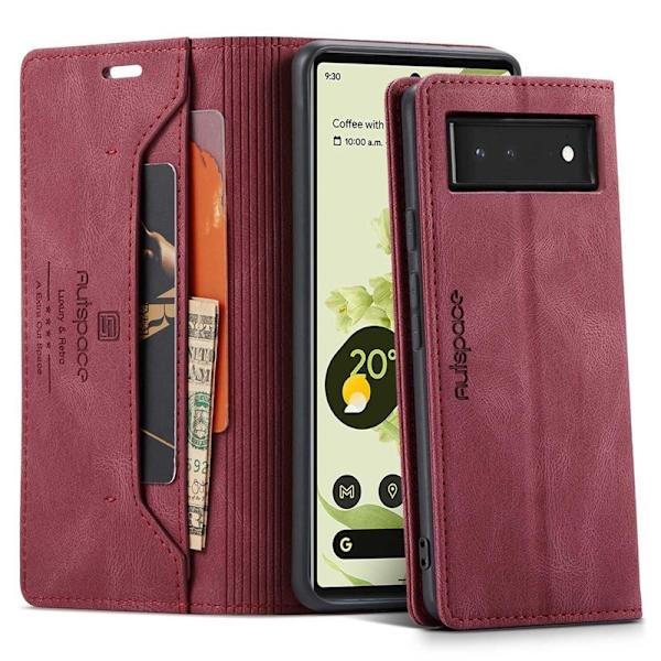 AUTSPACE A01 Series Google Pixel 6 Plånboksfodral Konstläder - Röd