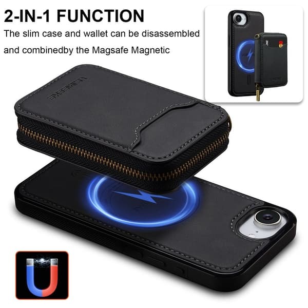 LC.IMEEKE L6 iPhone 16 Plånboksfodral Magnetiskt - Svart Konstläder