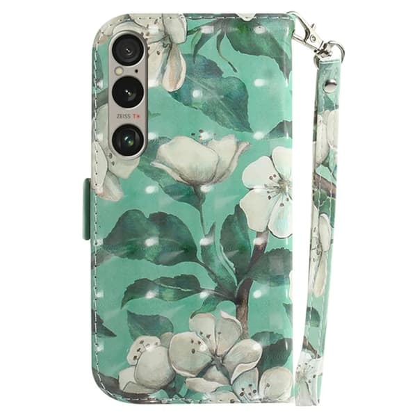 Sony Xperia 1 VI Konstläder Plånboksfodral med Handledsrem - Flowers Grön