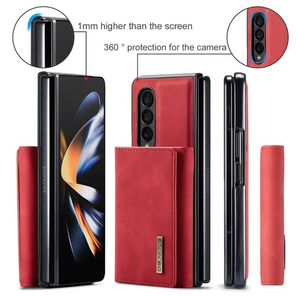 DG.MING Konstläder Plånboksfodral för Samsung Galaxy Z Fold4 5G Röd