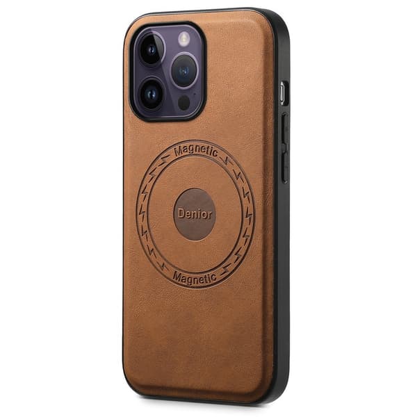 DENIOR A11 Mobilskal till iPhone 14 Pro Retro PU+PC+TPU Chockresistent - Brun