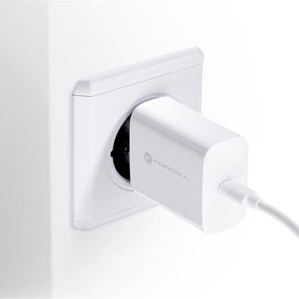 Forcell USB C Reseladdare med Type C kabel 25W QC 4.0 1m Vit