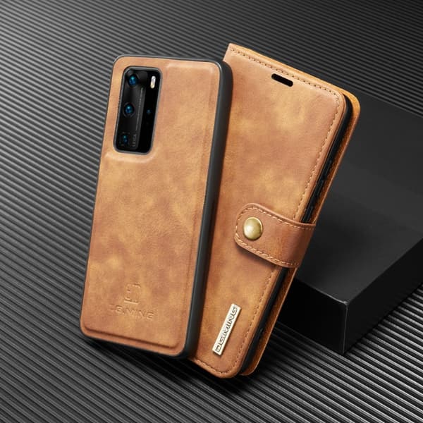 DG.MING Äkta Läder Plånboksfodral Huawei P40 Pro - Brun Brun