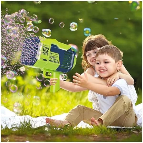 Såpbubbelbazooka – Elektrisk Bubbelpistol med 132 Hål - Grön/Blå Grön