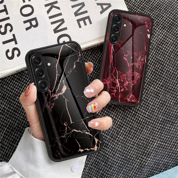 Mobilskal för Samsung Galaxy S26 Marmor mönster Härdat glas Plast Blodröd marmor