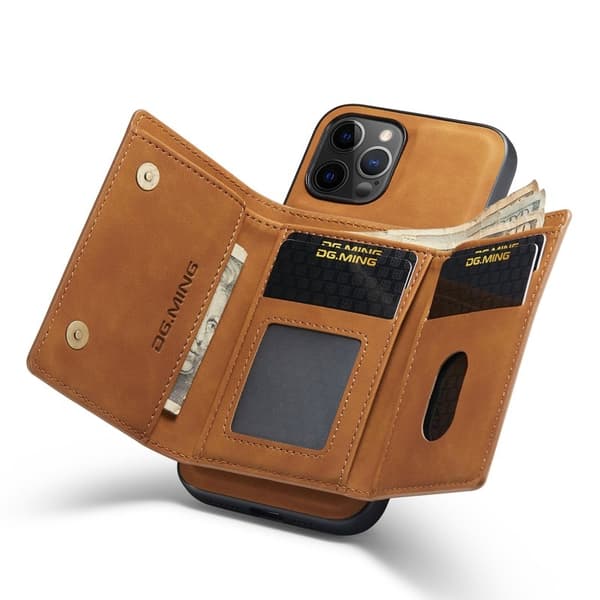DG.MING M1 Series Plånboksfodral Konstläder för iPhone 13 Pro Max - Brun