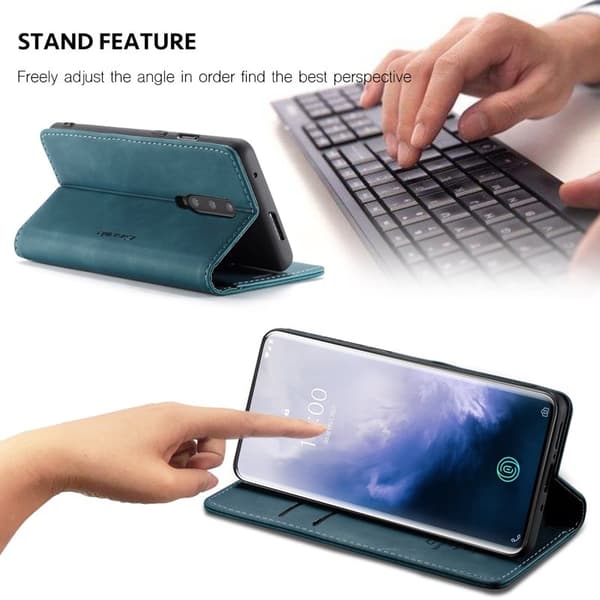 CASEME 013 Mobilskal till OnePlus 7 Pro Auto-absorberande KonstLäder Blå