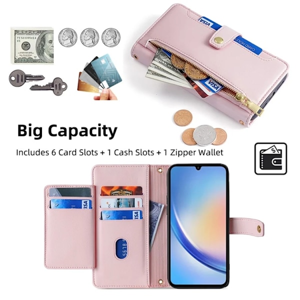 Galaxy A34 5G Konstläder Plånboksfodral Scratch-Proof - Rosa Rosa