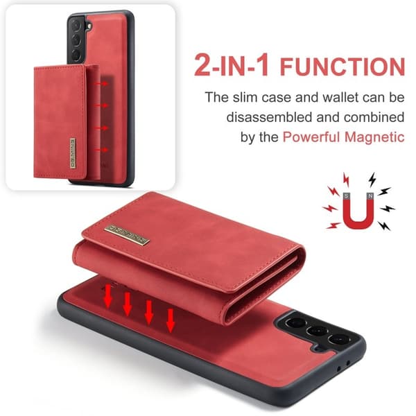 DG.MING M1 Plånboksfodral Konstläder TPU för Samsung Galaxy S21 5G - Röd