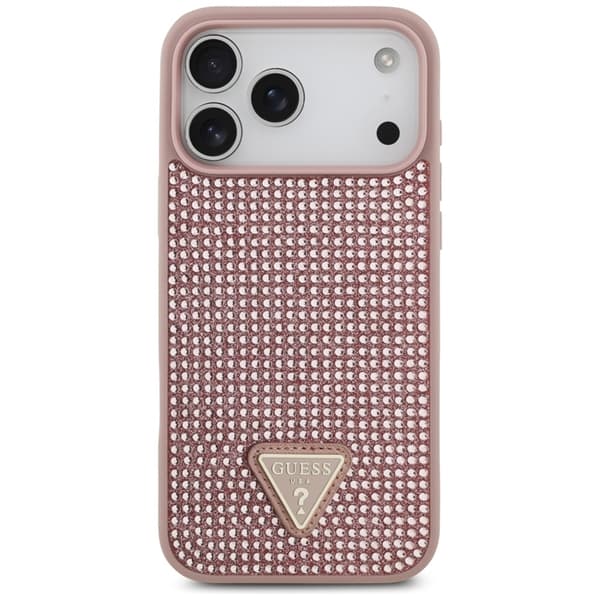Guess Mobilskal till iPhone 17 Pro Rhinestone Triangle Logo - Rosa Rosa