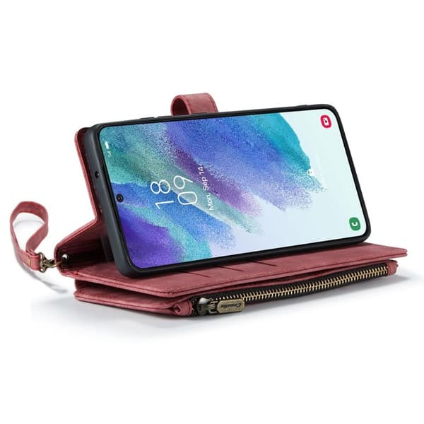 CASEME Konstläder Plånboksfodral för Samsung Galaxy S21 FE 5G Röd