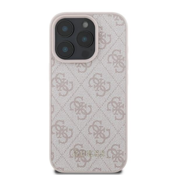 Guess Mobilskal till iPhone 16 Pro Max 4G Metal Gold Logo - Rosa Rosa