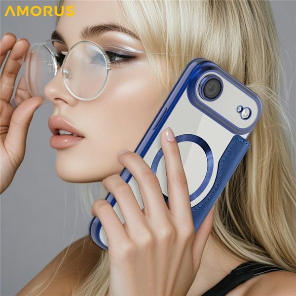 AMORUS iPhone Air Plånboksfodral MagSafe RFID-Skydd - Blå Blå