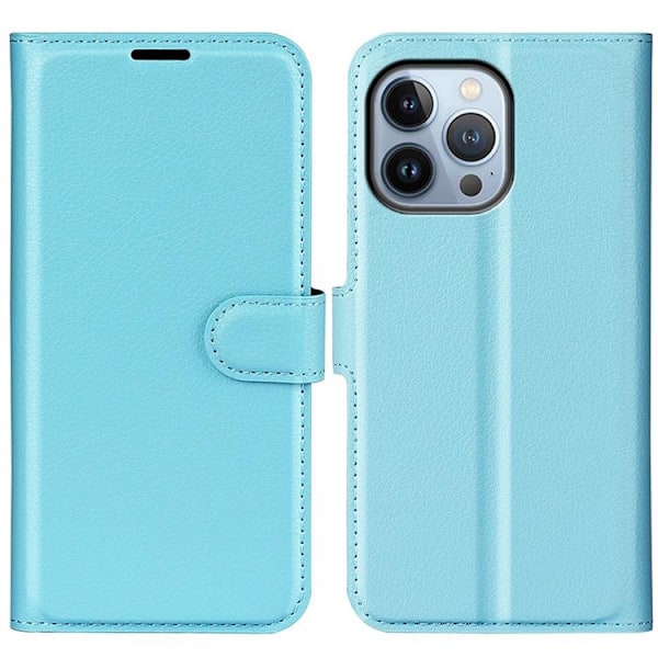 Litchi Flip iPhone 14 Pro lompakkokotelo - Sininen Blå