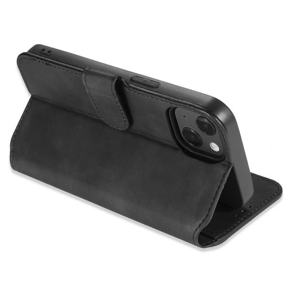 DG.MING iPhone 14 Konstläder Plånboksfodral Retro Stil Magnetisk Stängning Svart