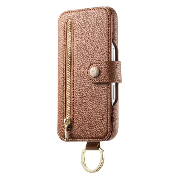 iPhone 17 Pro Max Konstläder Plånboksfodral RFID-Skydd Zipper - Brun Brun