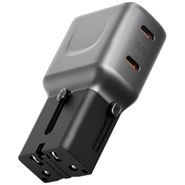 Energea Snabbladdare 45W 2xUSB-C TravelGo - Grafitsvart Grå