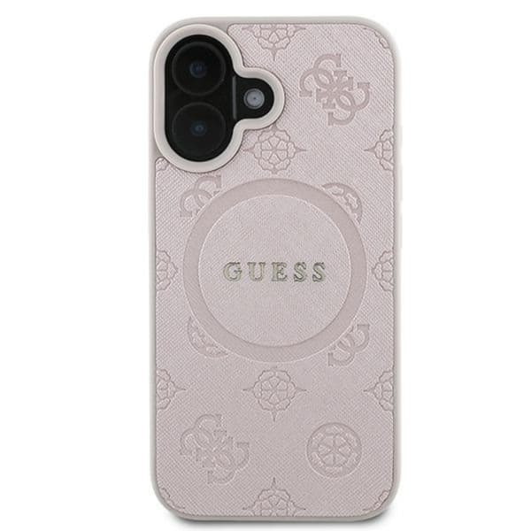 Guess Mobilskal till iPhone 16 Magsafe Saffiano Peony Classic Logo Rosa