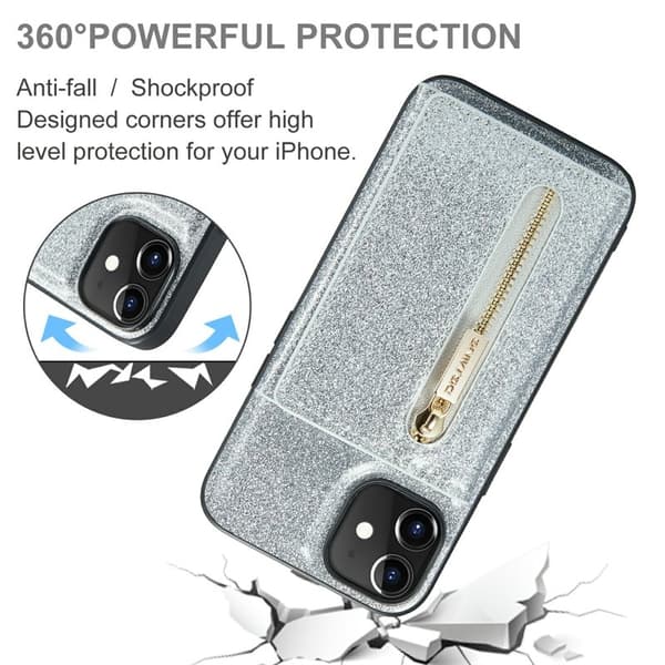 DG.MING M3 Series Mobilskal till iPhone 12/12 Pro Silver 2-i-1 Glitter