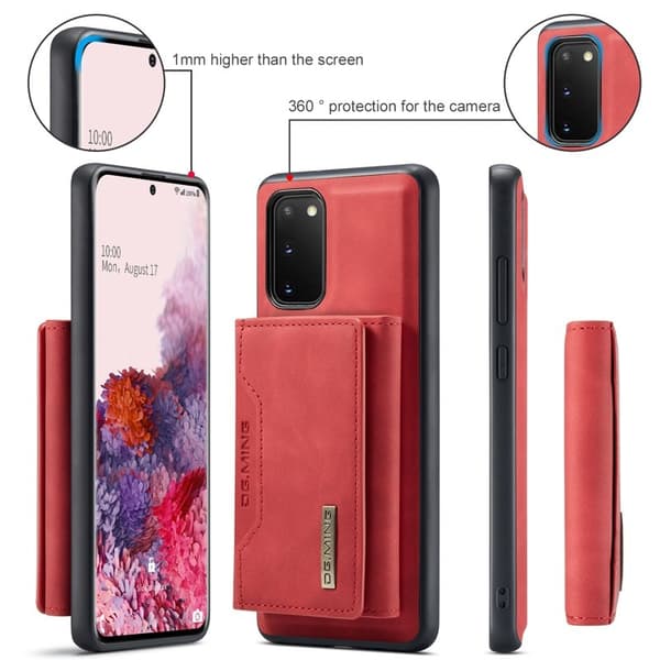 DG.MING 2-in-1 Konstläder Plånboksfodral för Samsung Galaxy S20 - Röd
