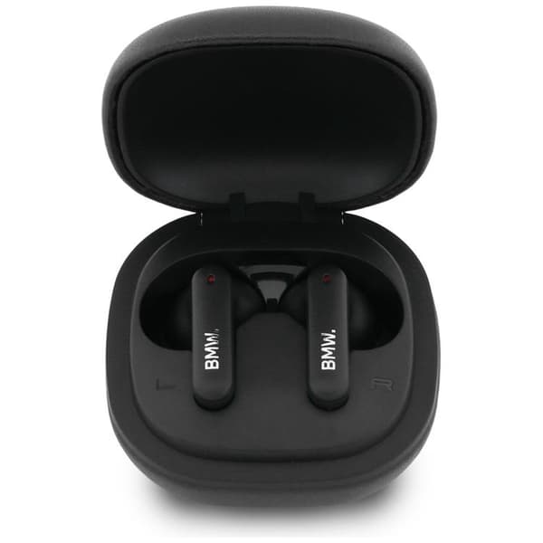 BMW TWS In-Ear øretelefon Bluetooth ENC Læder Metal Logo - Sort Svart
