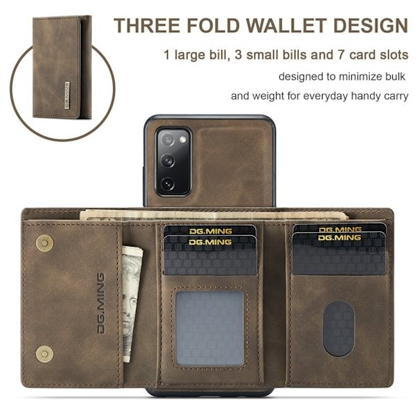 DG.MING M1 Series Magnetisk Tri-Fold Plånboksfodral - Brun