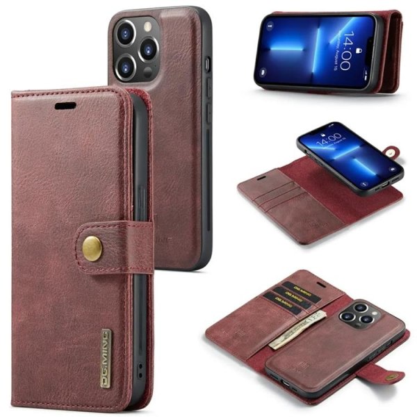 DG.MING iPhone 15 Pro Max Wallet Case 2in1 - punainen