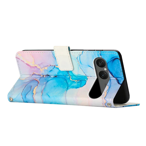Sony Xperia 10 VII Konstläder Plånboksfodral Marble Pattern - Rosa / Grön Grön