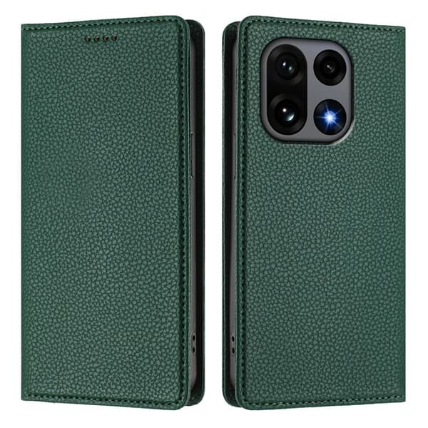 OnePlus 15 Plånboksfodral RFID-Skydd Litchi Konstläder Grön