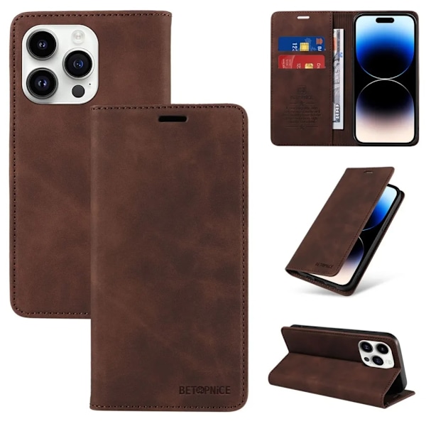 BETOPNICE iPhone 15 Pro Max Plånboksfodral - Brun