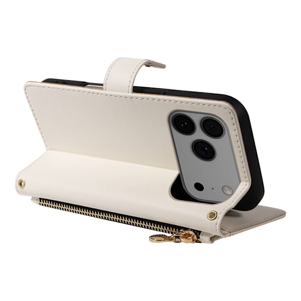 iPhone 17 Pro Max Plånboksfodral Rhombus Läder - Vit Vit