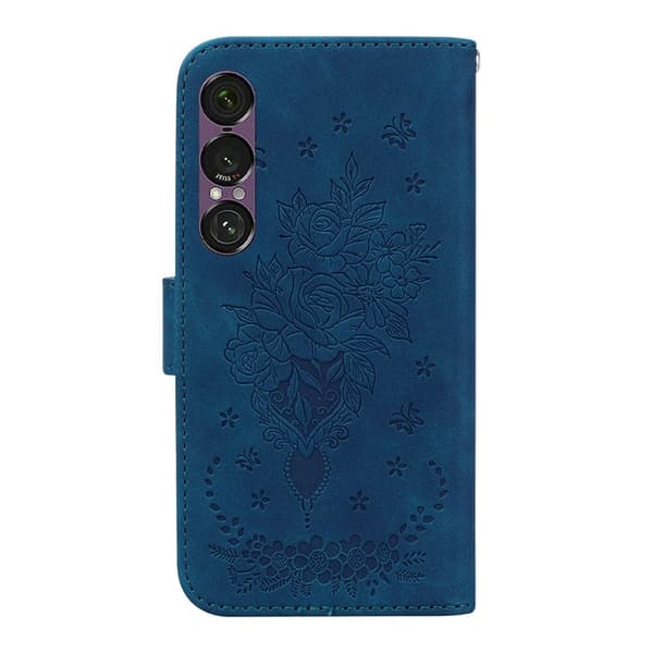 Sony Xperia 1 VII Konstläder Plånboksfodral Butterfly och Flower Pattern - Blå Blå