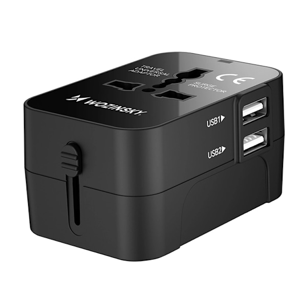 Wozinsky Universal Reseadapter 24W 2xUSB-A EU/US/AUS/UK- Svart
