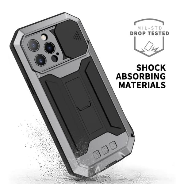 R-JUST Mobilskal till iPhone 13 Pro Max Metallram Vattentålig Silver