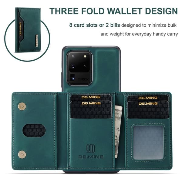 DG.MING M2 Series Tri-Fold Wallet Mobilskal för Samsung Galaxy S20 Ultra - Grön