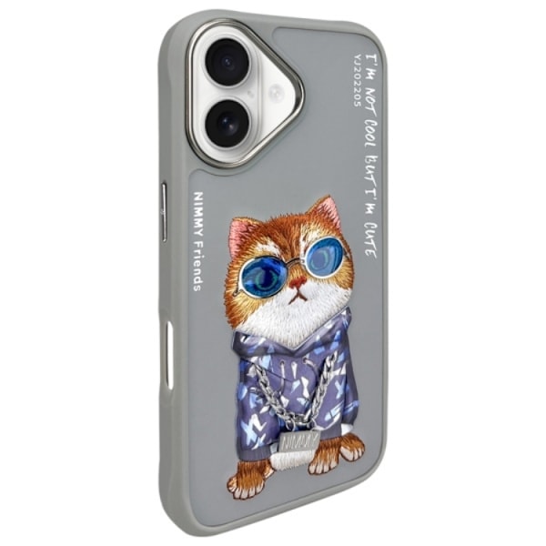Nimmy Mobilskal till iPhone 16 Glasses Cool Cat - Grå Grå