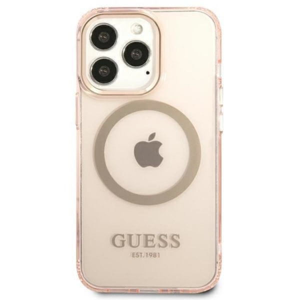 GUESS iPhone 13/13 Pro Skal MagSafe Gold Outline Translucent - Rosa