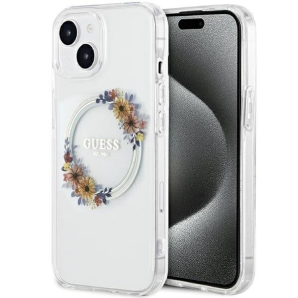 Guess iPhone 15 Puhelimen Kuori Magsafe IML Flowers Wreatch