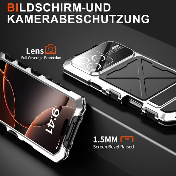 R-JUST RJ09-1 Mobilskal till iPhone 16 Pro Max Silikon+Aluminium Silver