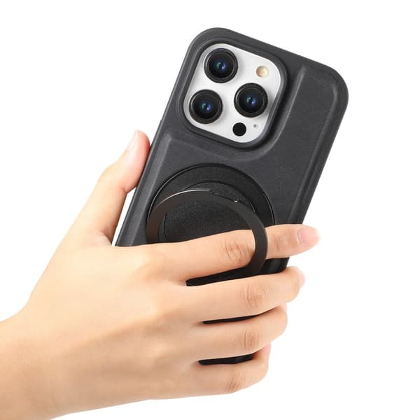 DENIOR Mobilskal till iPhone 15 Pro Max Magnetiskt Ställ Läder PC TPU - Svart