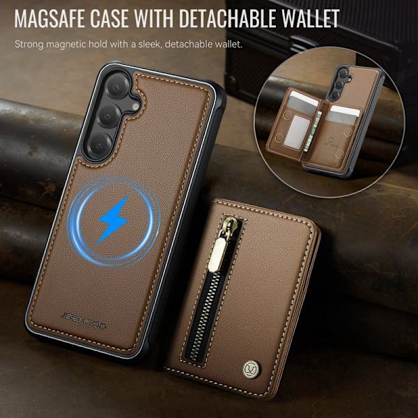 JEEHOOD Plånboksfodral för Samsung Galaxy S26 Plus Magnetiskt Konstläder - Brun