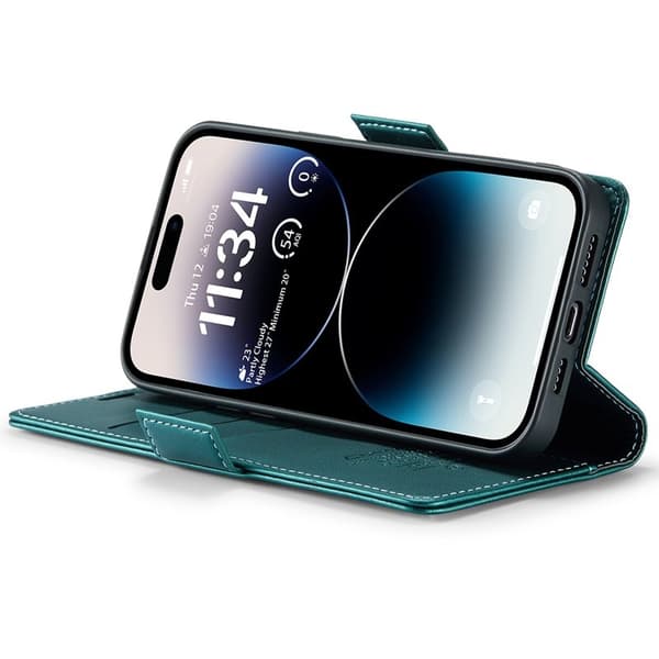 CASEME Plånboksfodral Konstläder iPhone 15 Pro Max RFID-Skydd Grön