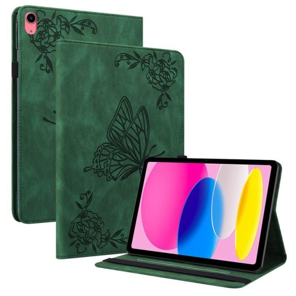 iPad 10.9 (2022) Cover Butterfly Flower Imprinted - Grøn
