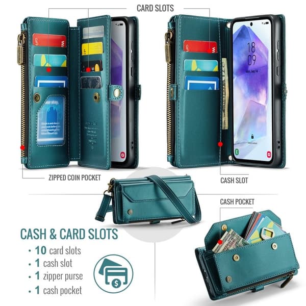 CASEME Plånboksfodral Konstläder för Samsung Galaxy A55 5G - Grön