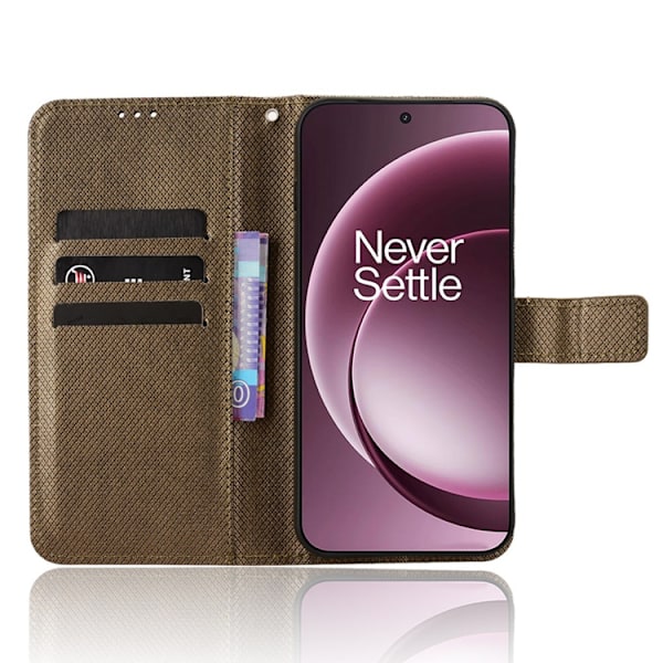 OnePlus 15 Plånboksfodral Strap Diamond Texture Konstläder Brun