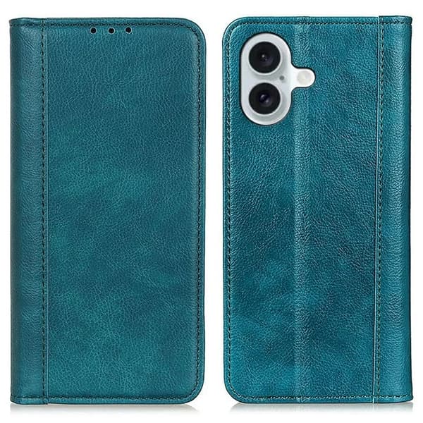 iPhone 17 Plånboksfodral Äkta Läder Litchi - Grön Grön